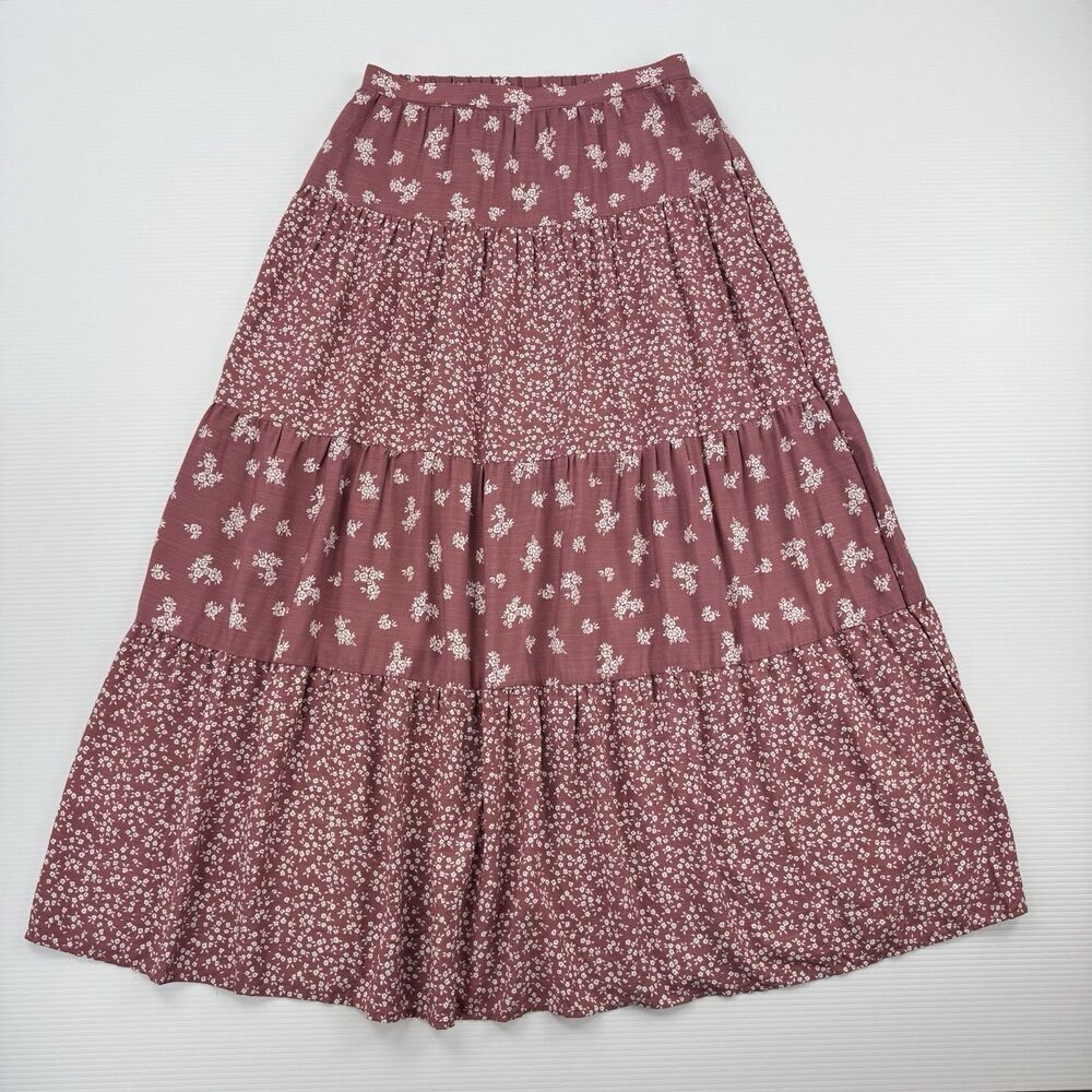 Sincerely Jules Maxi Skirt Large Pink Floral Tiered Boho Rayon Lined Cottagecore - Picture 2 of 9